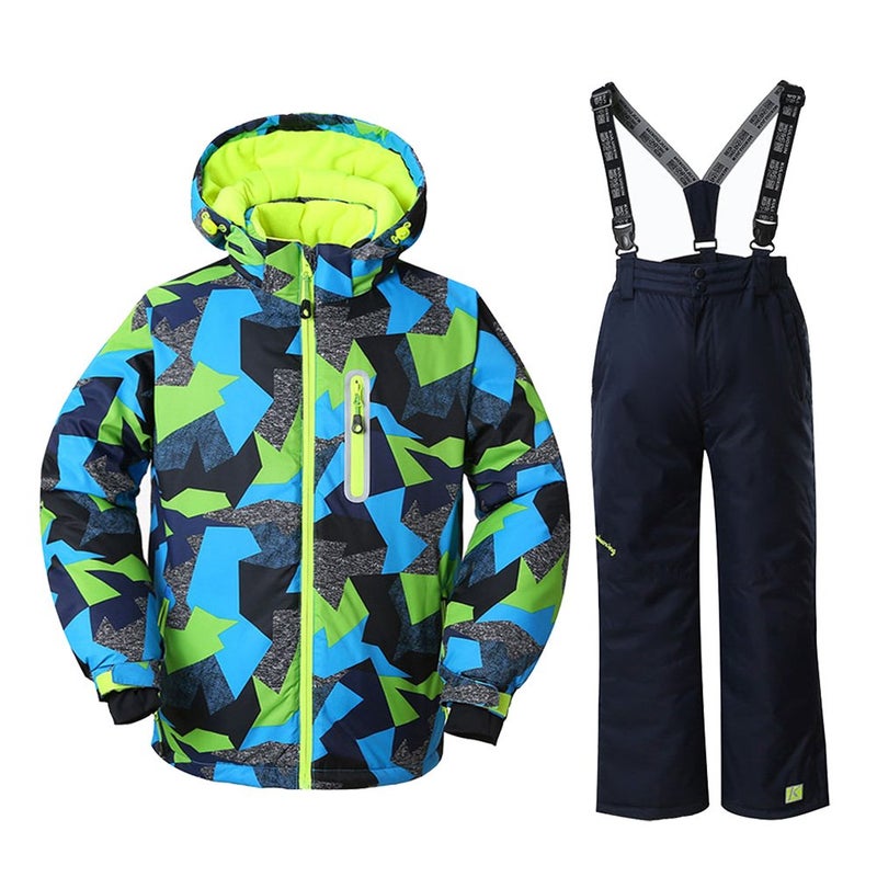 HOTIAN Boys Ski Jacket Snow Jacket Pants Suits Windproof Waterproof Winter Coats 25BK,12 - Image 1
